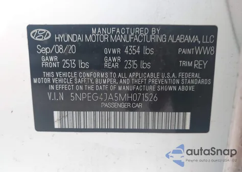2021 Hyundai Sonata Se from USA, damaged, VIN 5NPEG4JA5MH071526